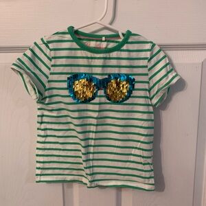 Green Striped Kids Shirt with Sequin Sunglasses